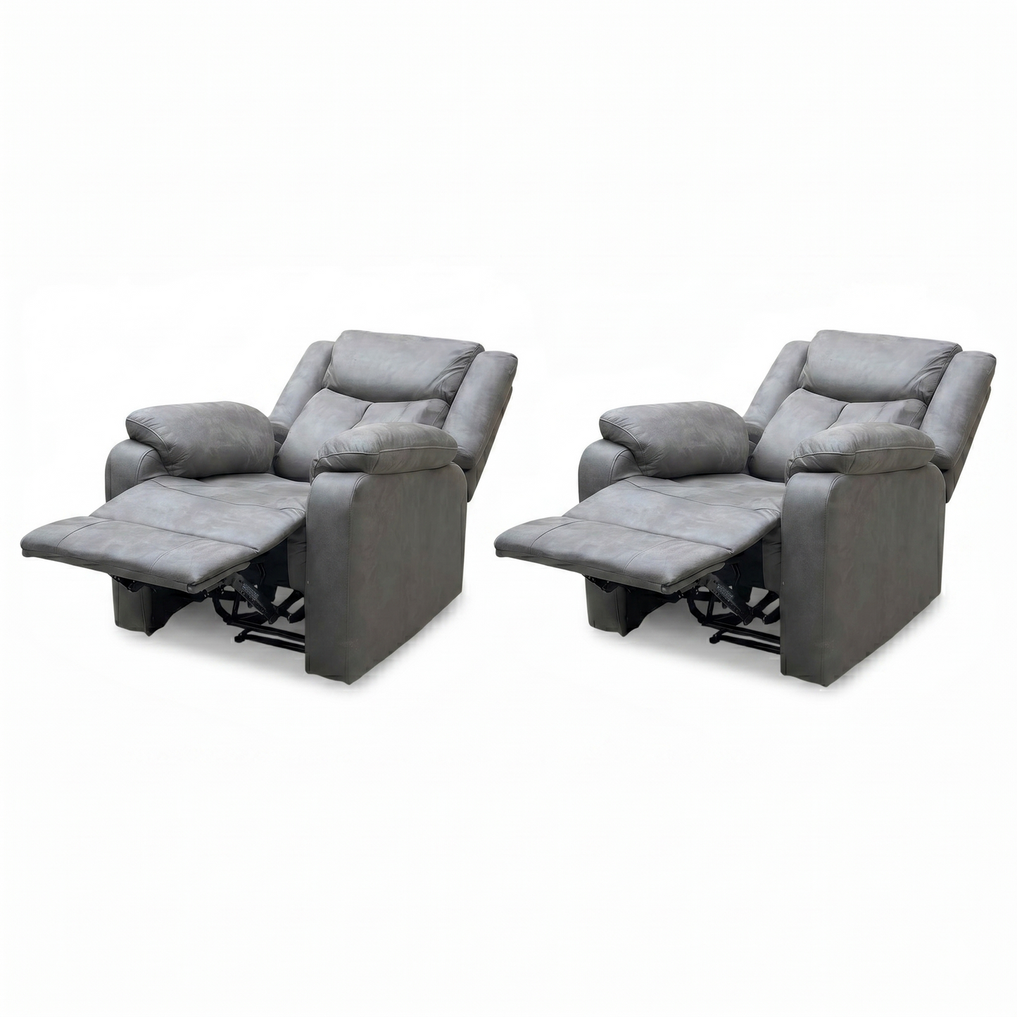 'Roma' Steel Suede Fabric Manual Recliner Armchair - Set of 2