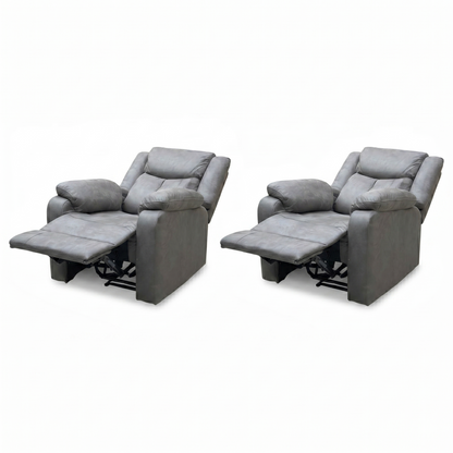 'Roma' Steel Suede Fabric Manual Recliner Armchair - Set of 2
