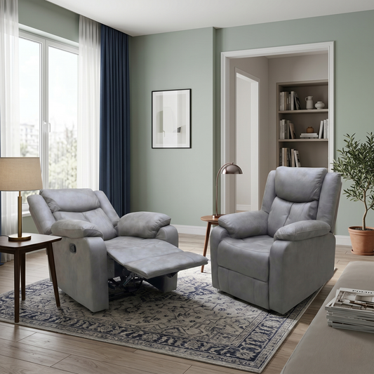 'Roma' Steel Suede Fabric Manual Recliner Armchair - Set of 2