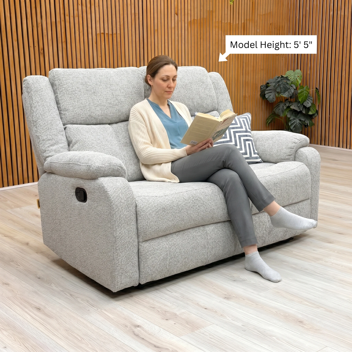 ‘Roma’ Silver Fabric Manual Recliner 2 Seater Sofa