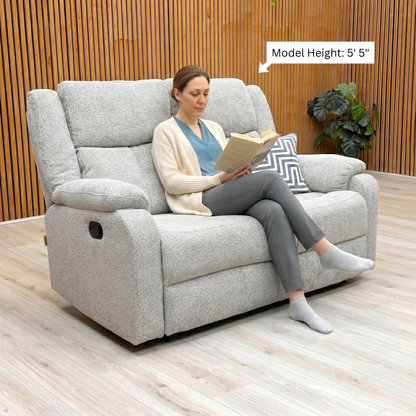 ‘Roma’ Silver Fabric Manual Recliner 2 Seater Sofa