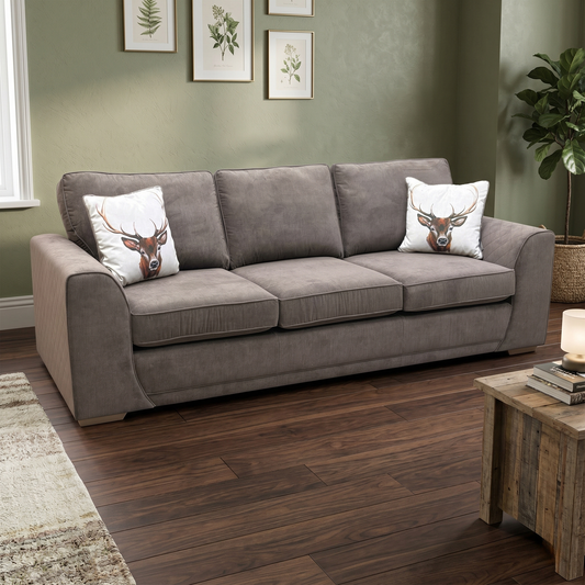 'Orka' Cocoa Brown Plaza Linen Quilted Arm 4 Seater Sofa