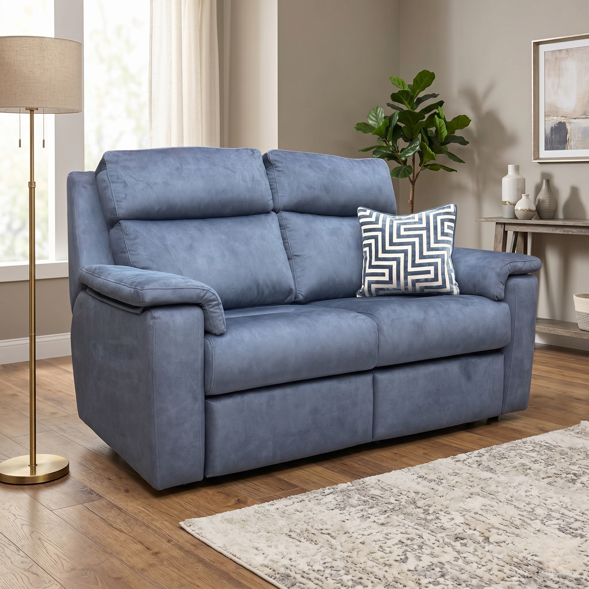 Living room of the Thornbury sofa, highlighting the plush, high-back cushions and curved armrest design.