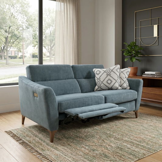 ‘Moderna’ Mht Airforce Blue Sw Linen Fabric 2 Seater Power Recliner Sofa