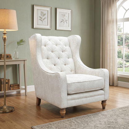'Blenheim' Savoy Ivory Fabric Winged Accent Chair
