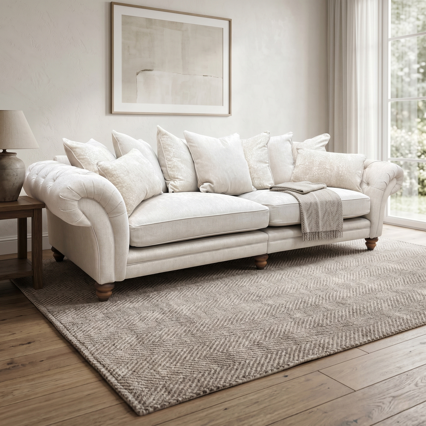 ‘Blenheim' Darwin Ivory Fabric 4 Seater Scatter Back Split Frame Sofa