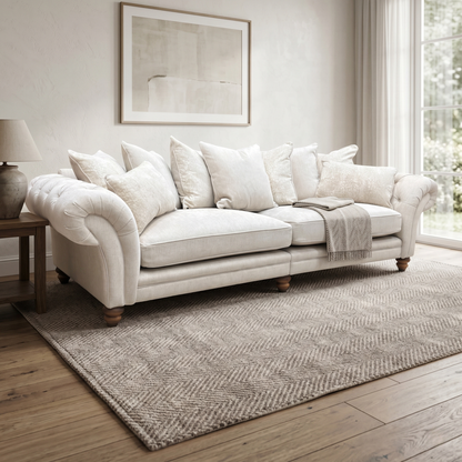 ‘Blenheim' Darwin Ivory Fabric 4 Seater Scatter Back Split Frame Sofa