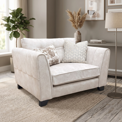 ‘Mariah' Dapple Ivory-Tri No Insert Velvet Classic Back Snuggler Chair (Ariana)