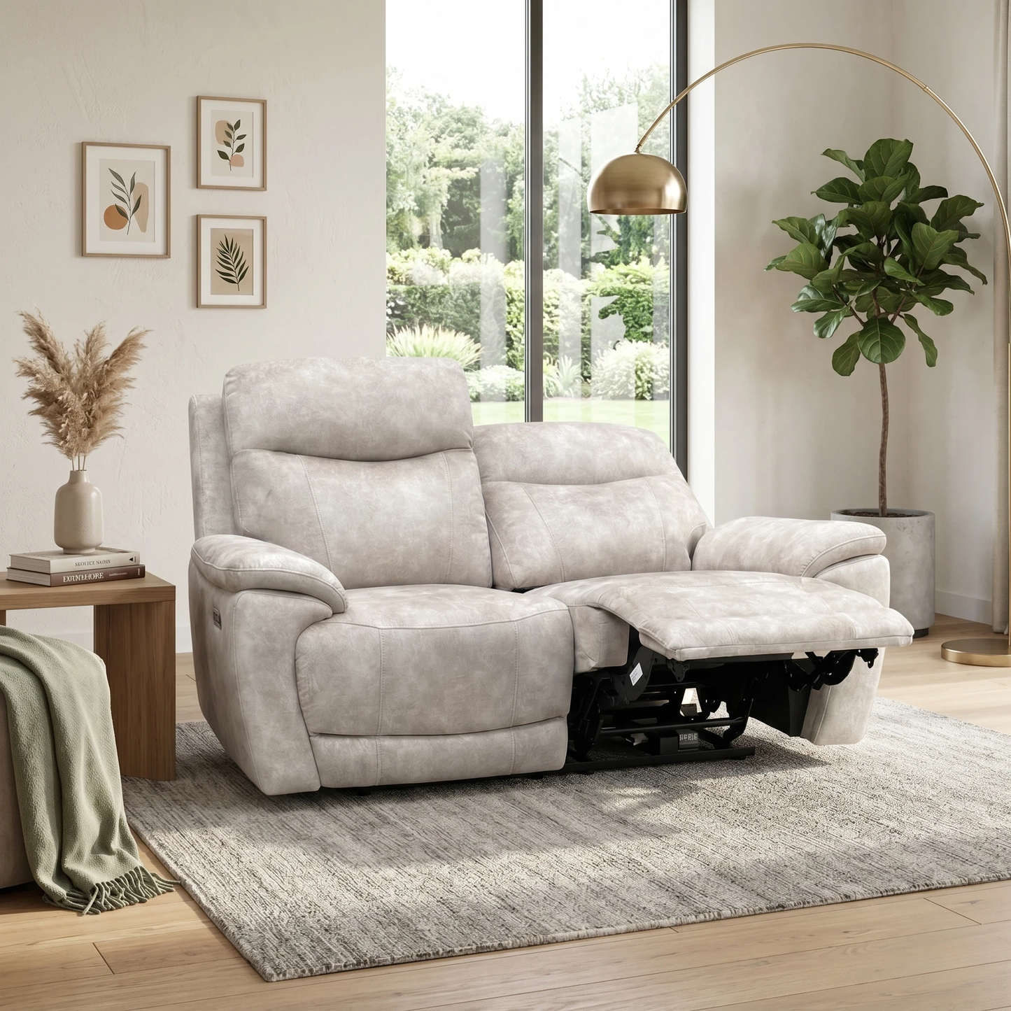 ‘Sloane’ Marble Cream Velvet 2 Seater Power Recliner Sofa