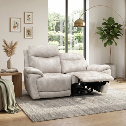 ‘Sloane’ Marble Cream Velvet 2 Seater Power Recliner Sofa