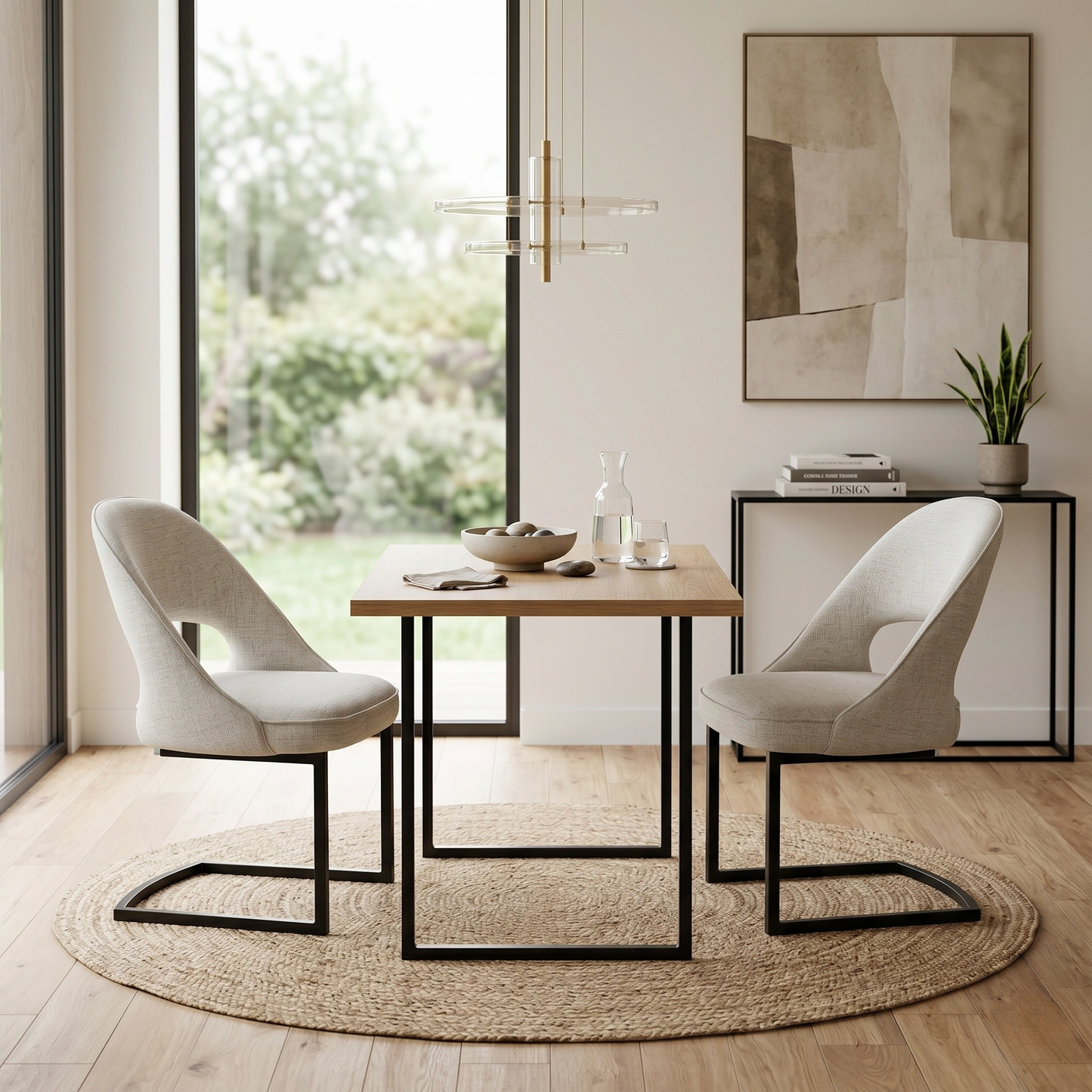 'Tiber' Alabaster Beige Fabric Cantilever Dining Chairs - Set of 2