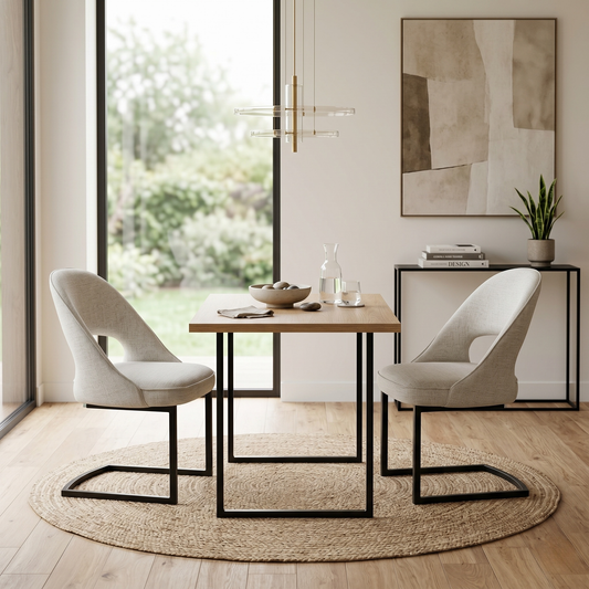 'Tiber' Alabaster Beige Fabric Cantilever Dining Chairs - Set of 2