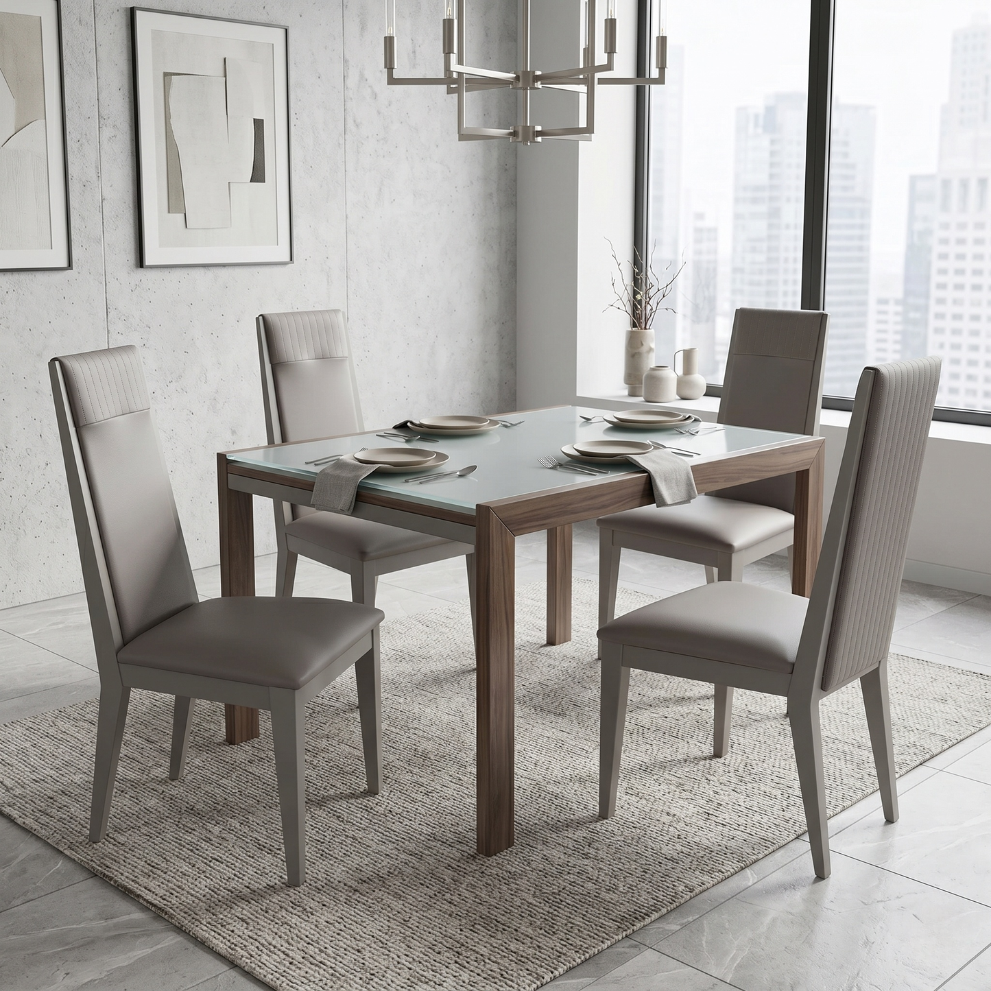 'Lusso' Taupe Panelled Faux Leather Dining Chairs - Set of 4