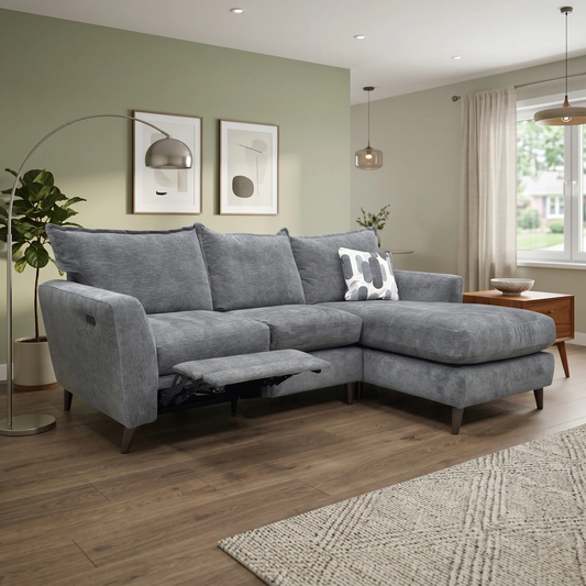 ‘Sofia' Marlon Nero Wf Fabric Right Hand Facing Power Recliner Corner Sofa with Chaise End