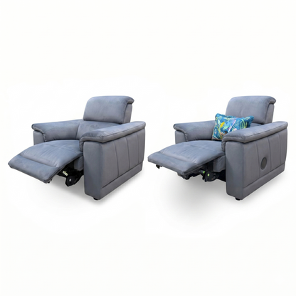 ‘Genius’ Bella Iron Grey 43460 Velvet Power Recliner Chairs with Power Headrest & Bluetooth Speaker Chair - Set of 2