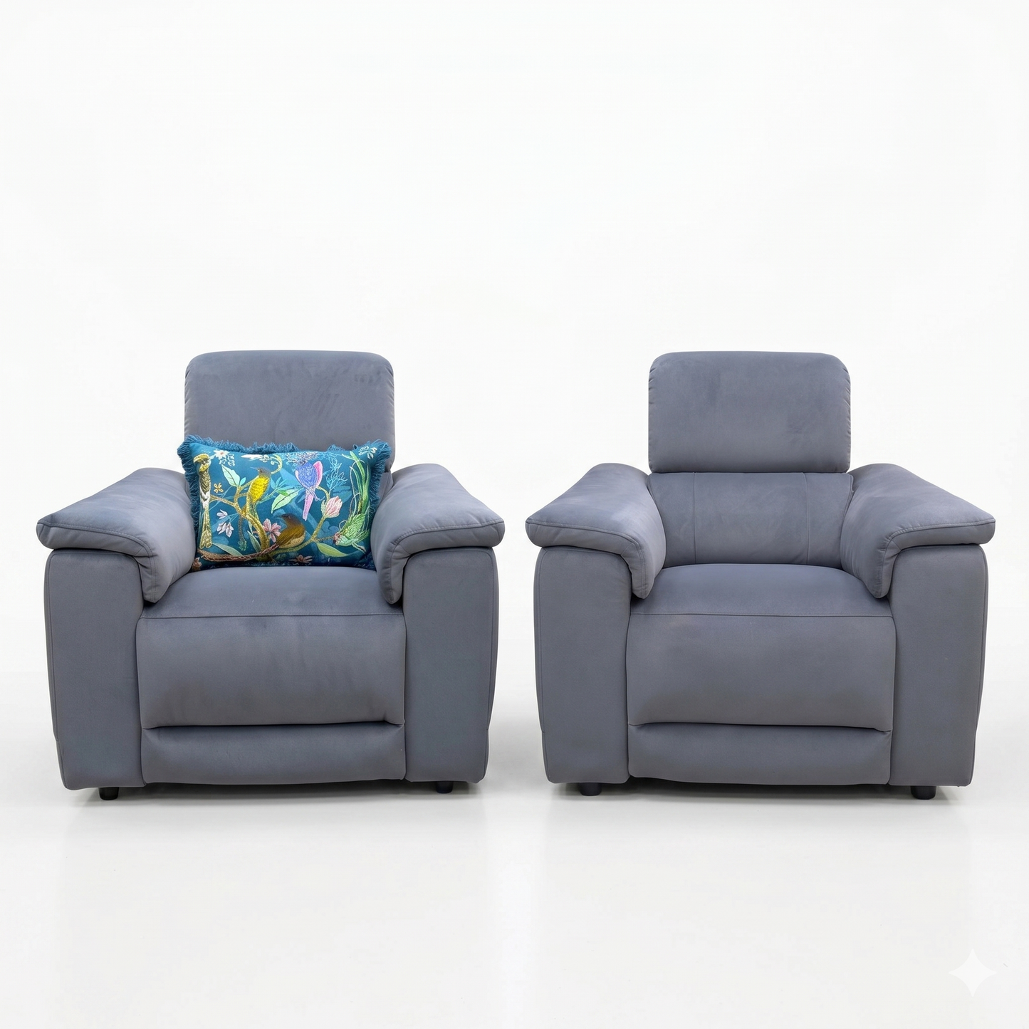 ‘Genius’ Bella Iron Grey 43460 Velvet Power Recliner Chairs with Power Headrest & Bluetooth Speaker Chair - Set of 2