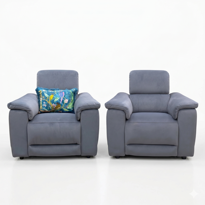 ‘Genius’ Bella Iron Grey 43460 Velvet Power Recliner Chairs with Power Headrest & Bluetooth Speaker Chair - Set of 2