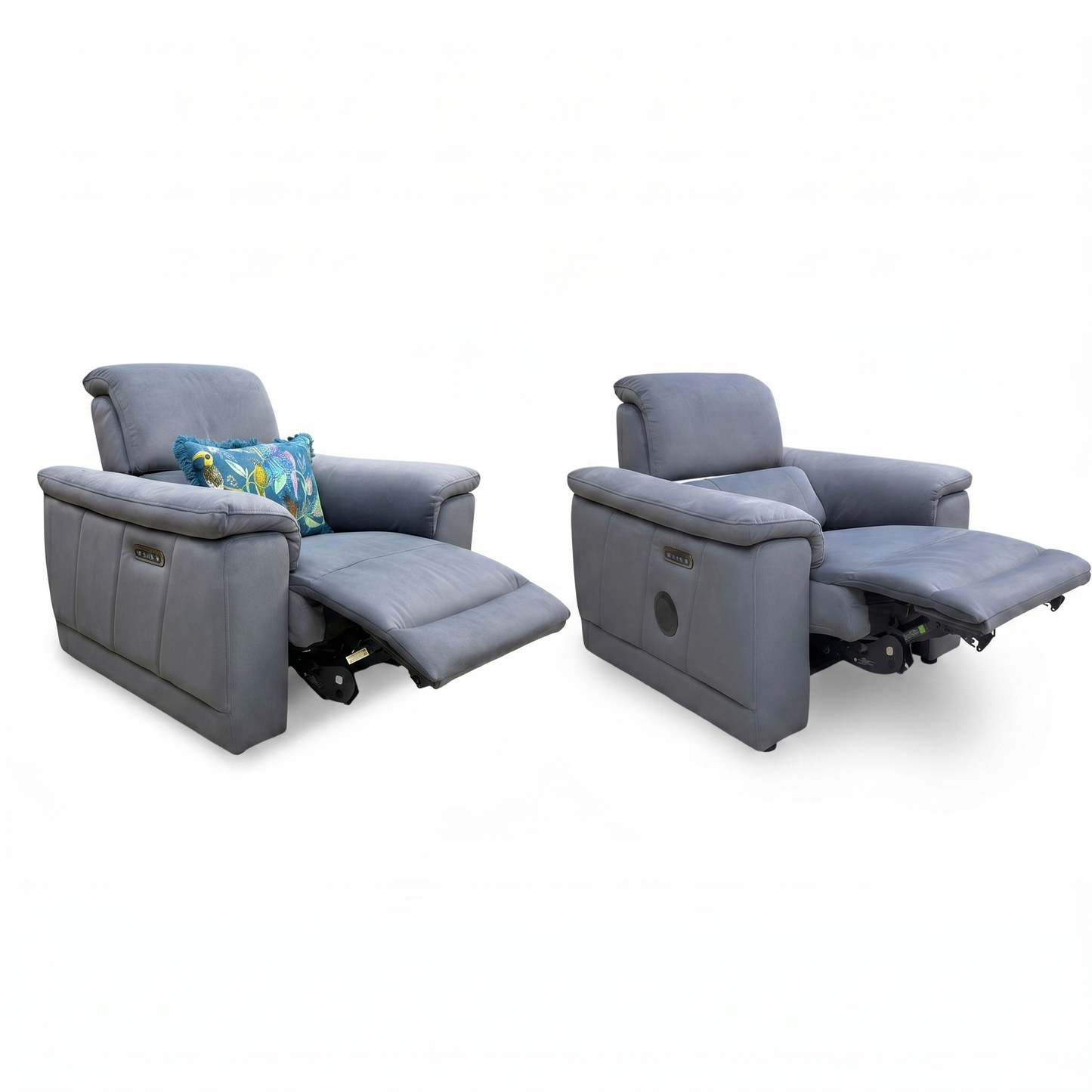 ‘Genius’ Bella Iron Grey 43460 Velvet Power Recliner Chairs with Power Headrest & Bluetooth Speaker Chair - Set of 2
