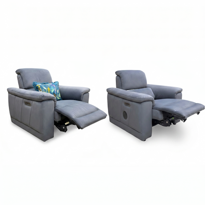 ‘Genius’ Bella Iron Grey 43460 Velvet Power Recliner Chairs with Power Headrest & Bluetooth Speaker Chair - Set of 2