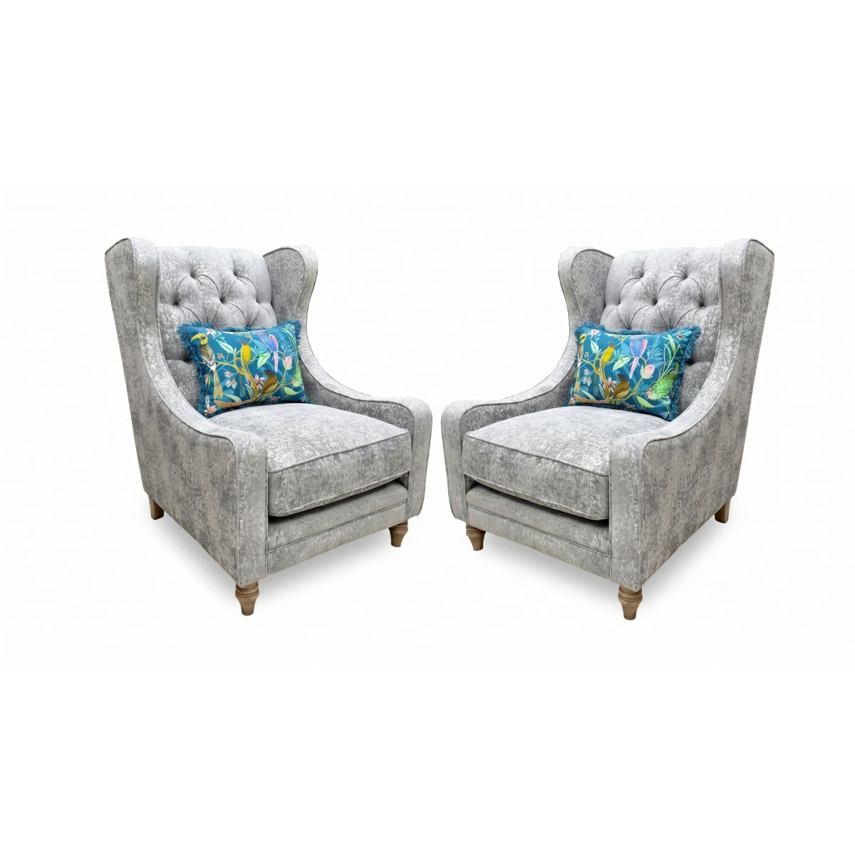 'Blenheim' Savoy Silver Fabric Winged Accent Chair - Set of 2