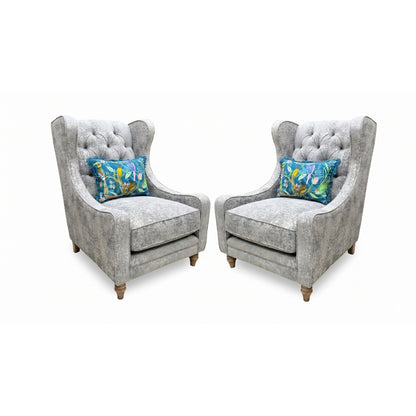 'Blenheim' Savoy Silver Fabric Winged Accent Chair - Set of 2