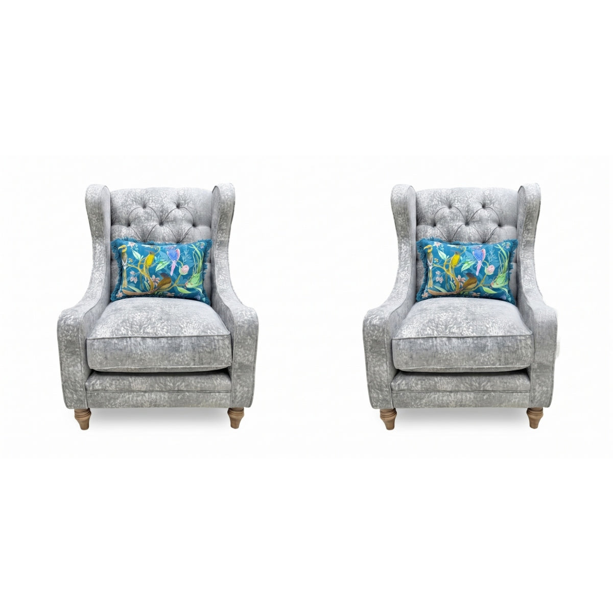'Blenheim' Savoy Silver Fabric Winged Accent Chair - Set of 2