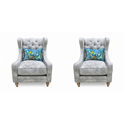 'Blenheim' Savoy Silver Fabric Winged Accent Chair - Set of 2