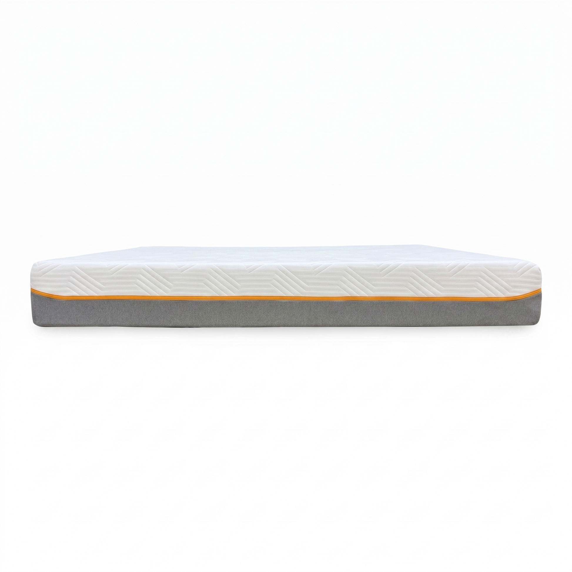Side perspective profile view of the mattress edge, demonstrating the pristine border tailoring and heavy-duty seams engineered for shape retention.