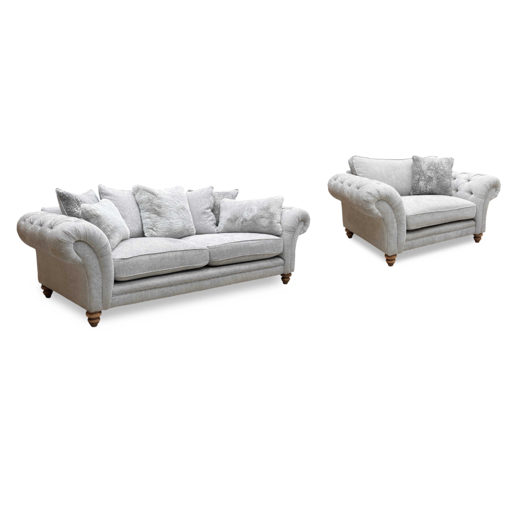 ‘Blenheim’ Darwin Silver Of Fabric 4 Seater Scatter Back + Snuggler Chair Sofa Set