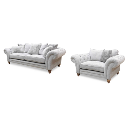 ‘Blenheim’ Darwin Silver Of Fabric 4 Seater Scatter Back + Snuggler Chair Sofa Set