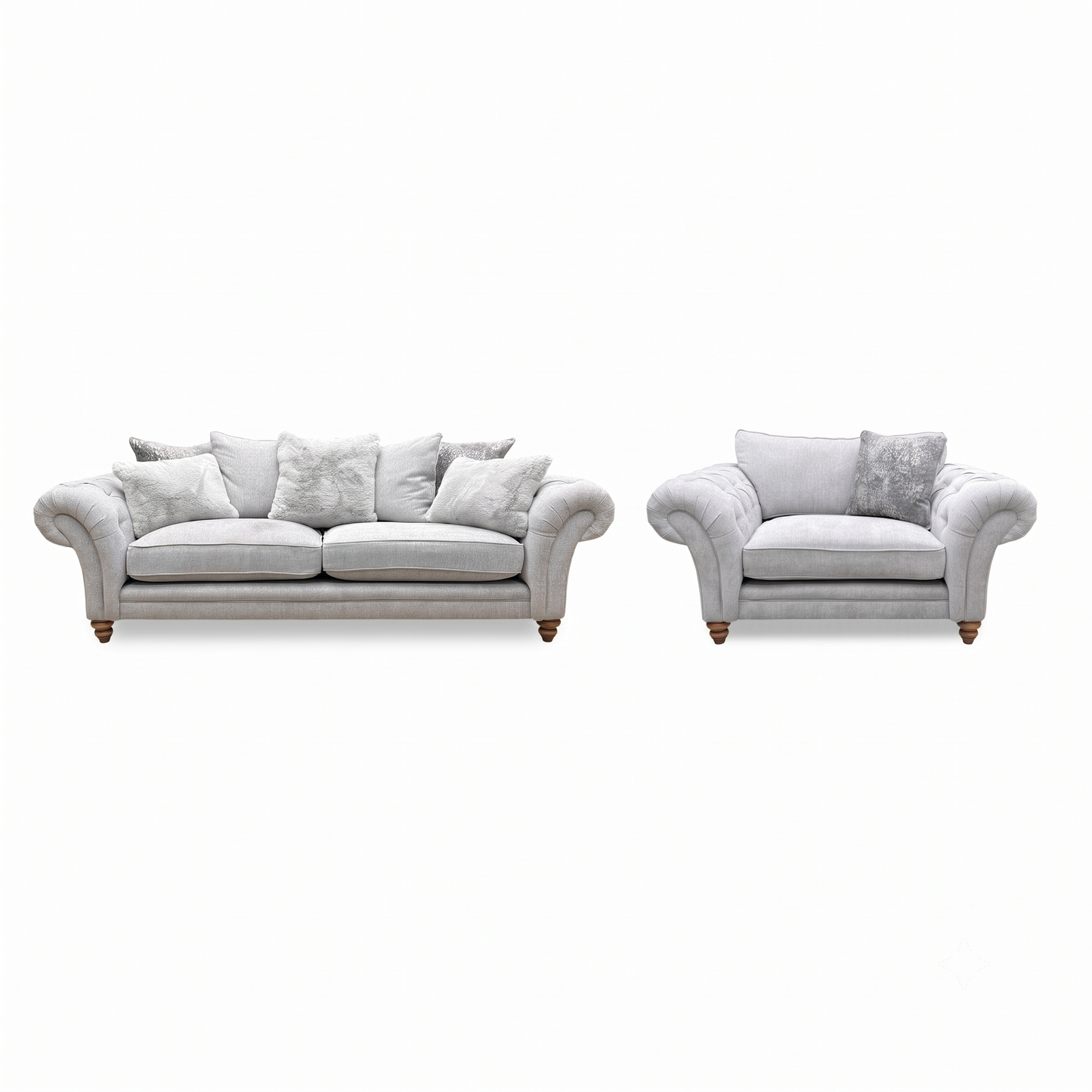 ‘Blenheim’ Darwin Silver Of Fabric 4 Seater Scatter Back + Snuggler Chair Sofa Set