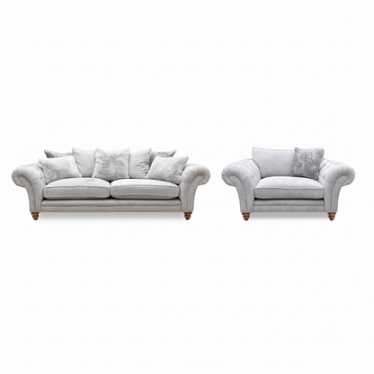‘Blenheim’ Darwin Silver Of Fabric 4 Seater Scatter Back + Snuggler Chair Sofa Set