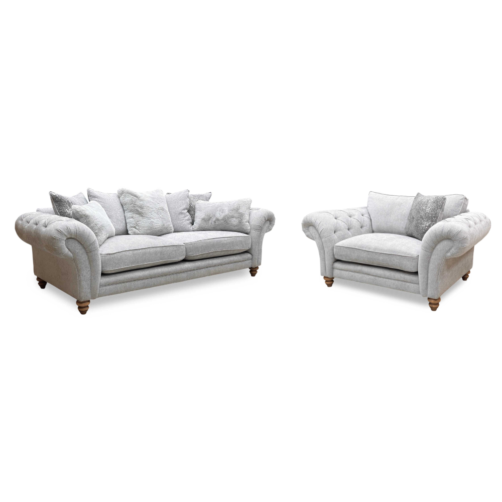 ‘Blenheim’ Darwin Silver Of Fabric 4 Seater Scatter Back + Snuggler Chair Sofa Set