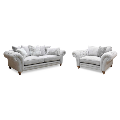 ‘Blenheim’ Darwin Silver Of Fabric 4 Seater Scatter Back + Snuggler Chair Sofa Set