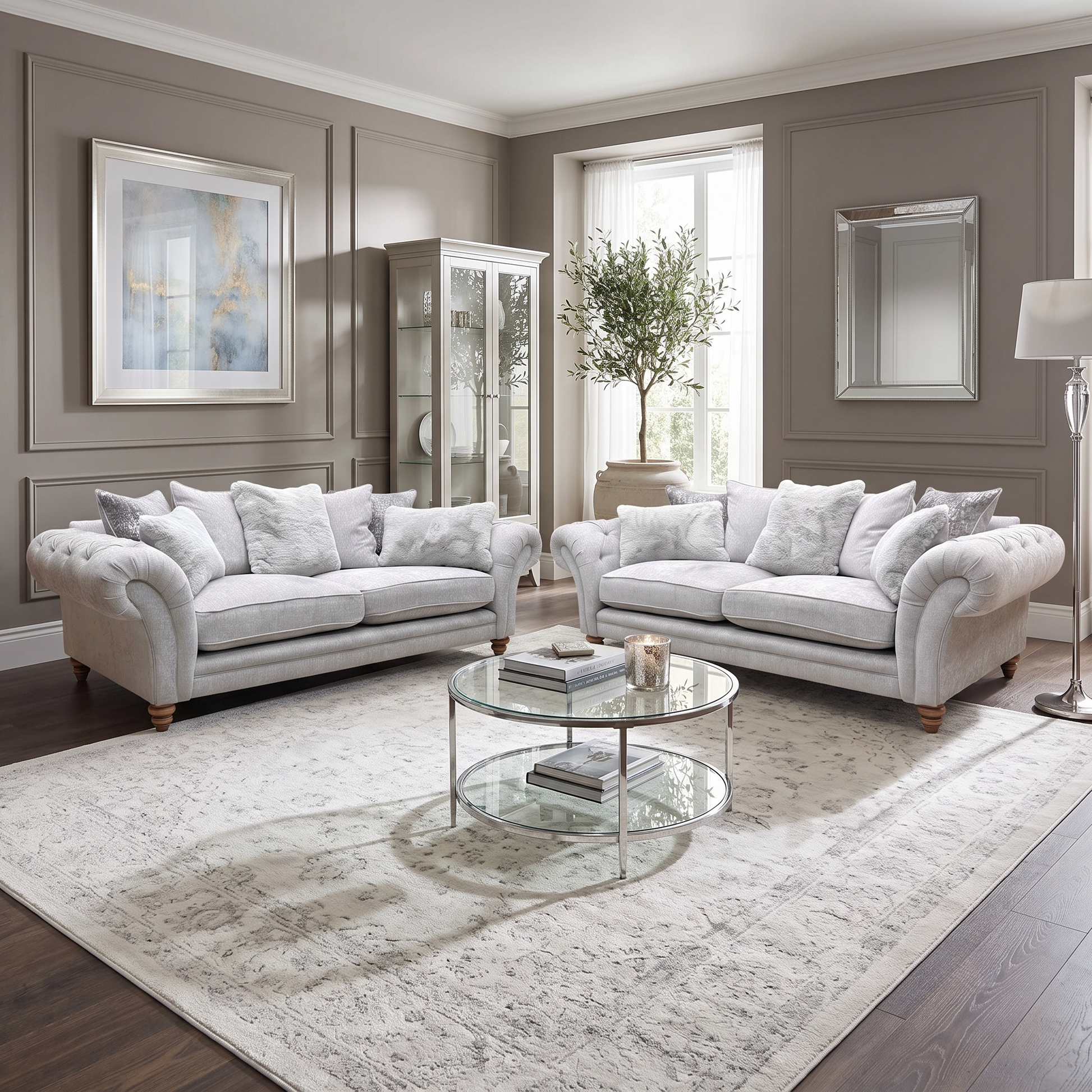 ‘Blenheim’ Darwin Silver Of Fabric 4 + 4 Seater Scatter Back Sofa Set Furniture Village