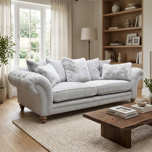 ‘Blenheim’ Darwin Silver Of Fabric 4 Seater Scatter Back Sofa