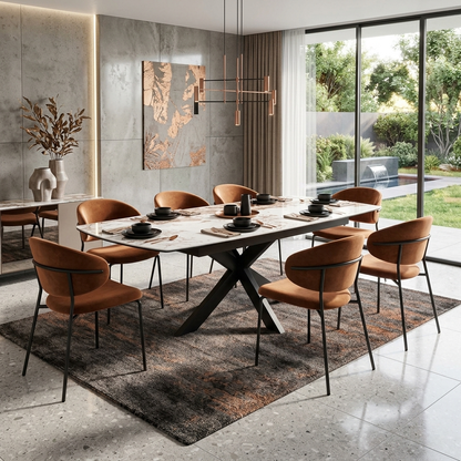 ‘Raul’ Calcatta Marble Ceramic Top 160cm Extending Dining Table
