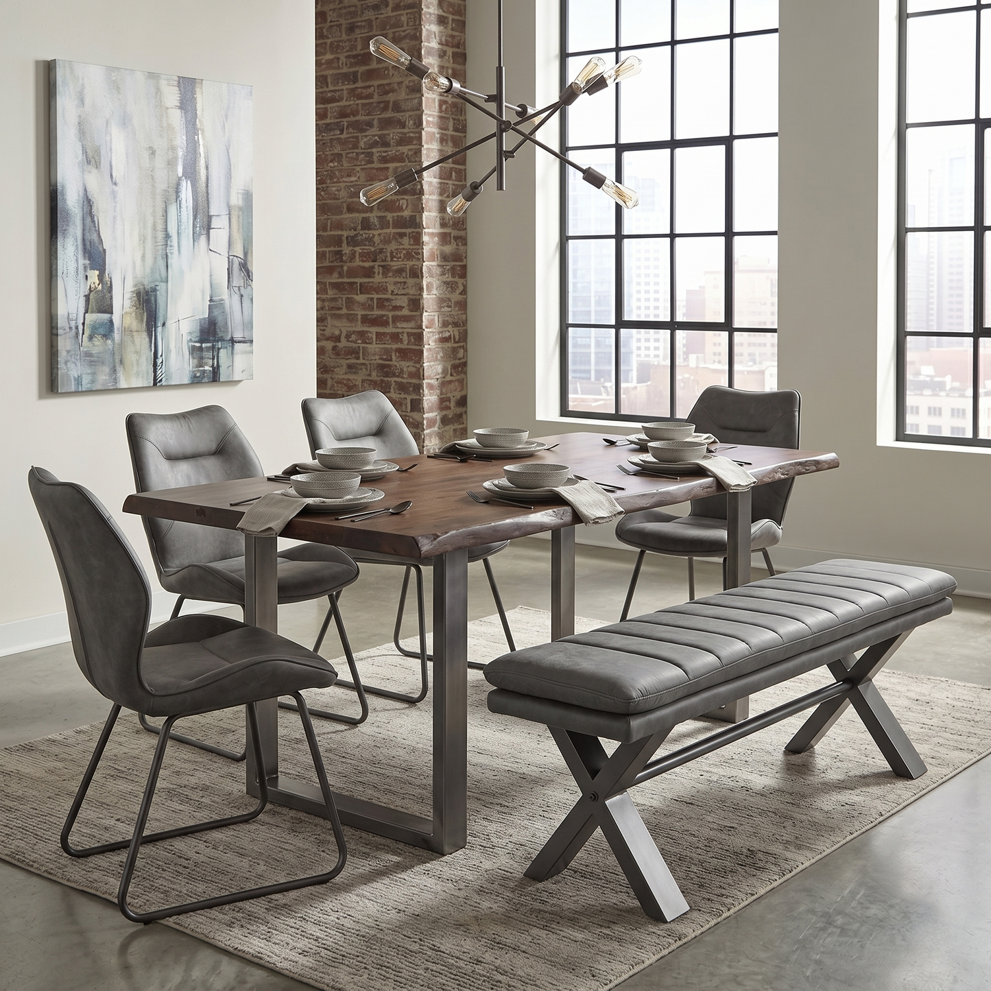 ‘Moon’ Grey Fabric 140cm Dining Bench