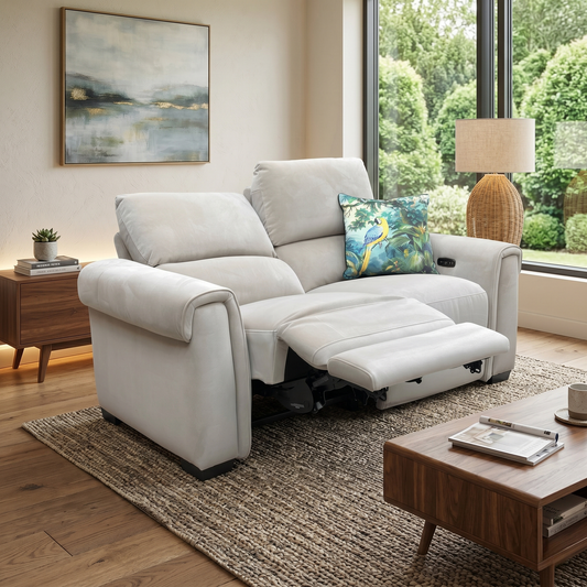 'Nixon' Fab-Meg-R32 Light Khaki Velvet 2 Seater Power Recliner Sofa