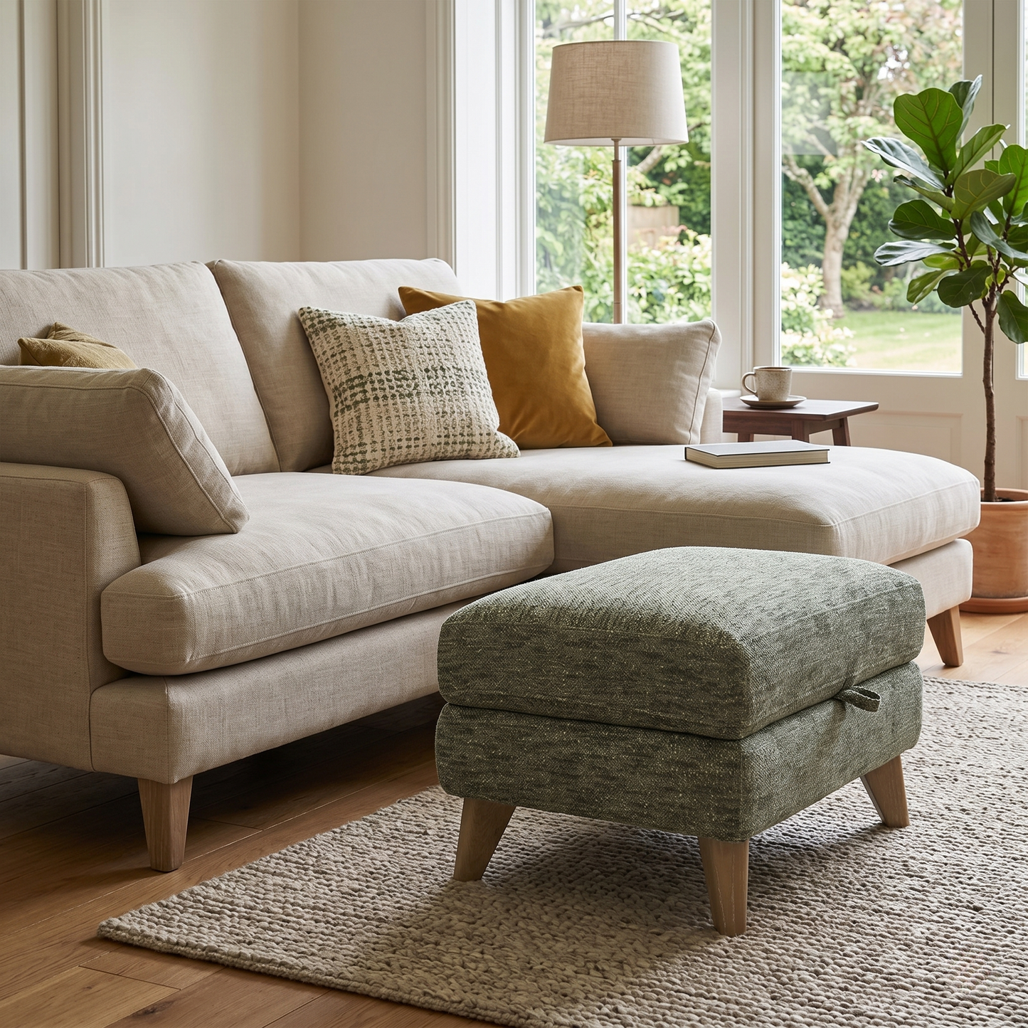 ‘Malmo’ Fab-Coe- R801 Olive Green Fabric Storage Footstool