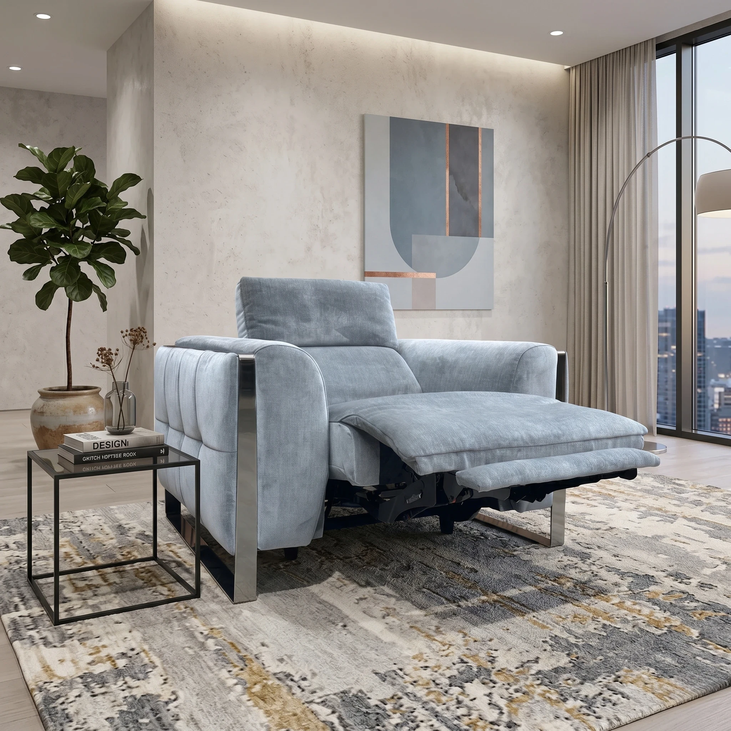 ‘Gisella' Manhattan Charcoal Linen Fabric Power Recliner Chair with Power Headrest