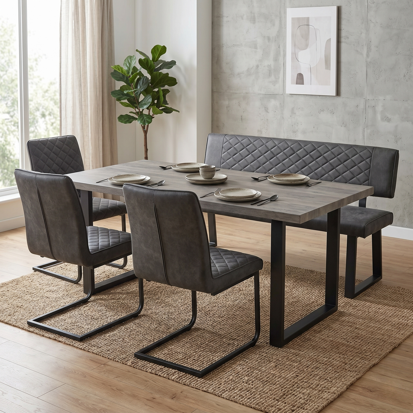 ‘Warrior’ Grey Fabric High Back Dining Bench