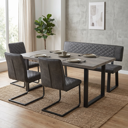 ‘Warrior’ Grey Fabric High Back Dining Bench