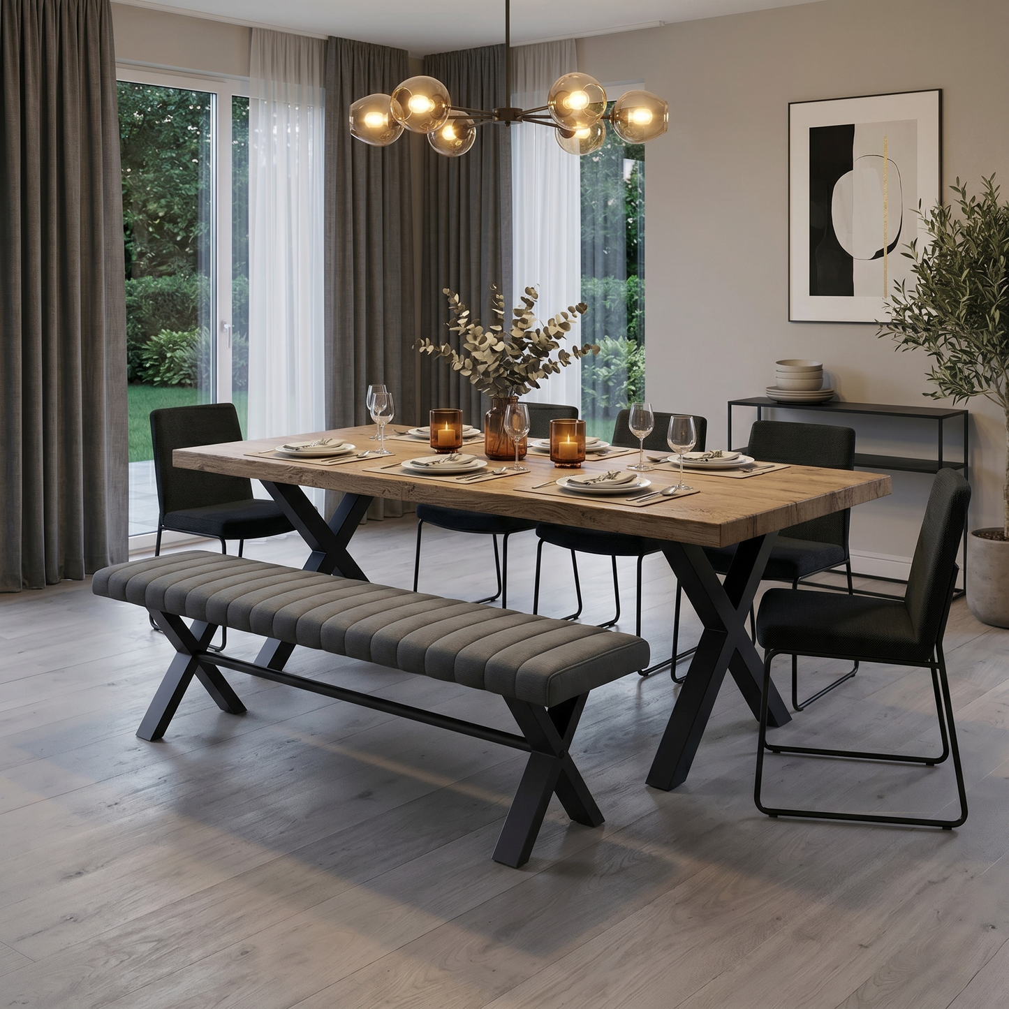 ‘Moon’ Grey Fabric 180cm Dining Bench