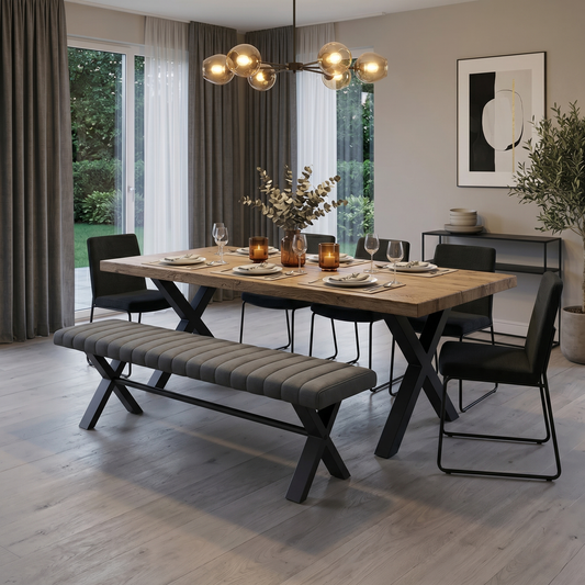 ‘Moon’ Grey Fabric 180cm Dining Bench