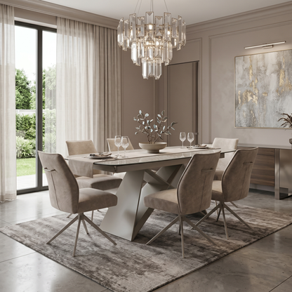 ‘Mirage’ 180cm Large Pop Up Extending Ceramic Dining Table & 6 Swivel Armless Chairs
