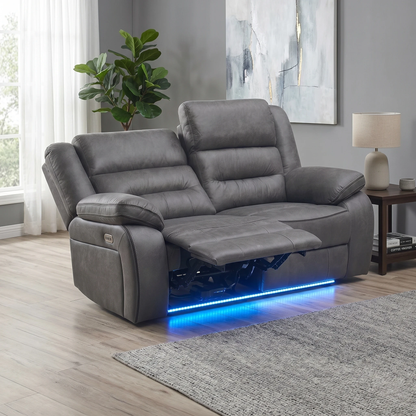 ‘Vegas’ Charcoal Grey Microfibre 2 Power Recliner Sofa with LED Lights