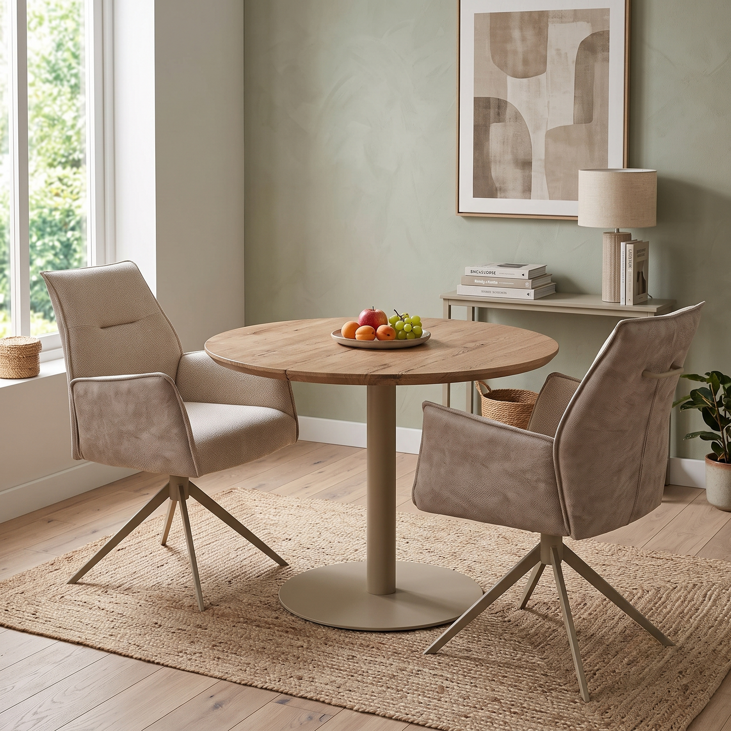 ‘Mirage’ Neutral Fabric Swivel Dining Arm Chairs - Set of 2 – view 2