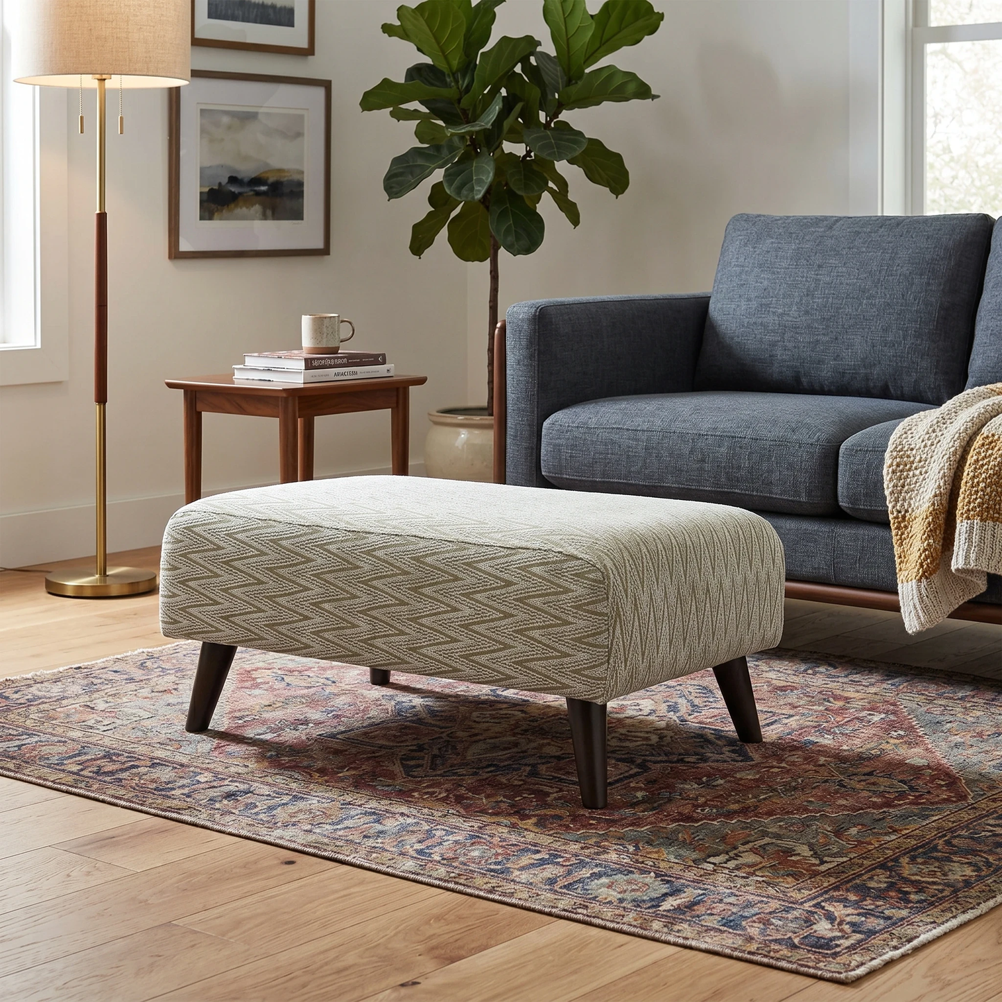 ‘Theodore’ Mint Green Zig-Zag Patterned Fabric Bench Footstool