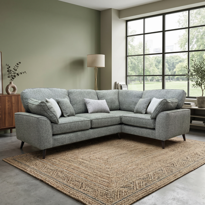 'Theodore' Olive Green Woven Fabric Formal Back Right Hand Facing Corner Sofa